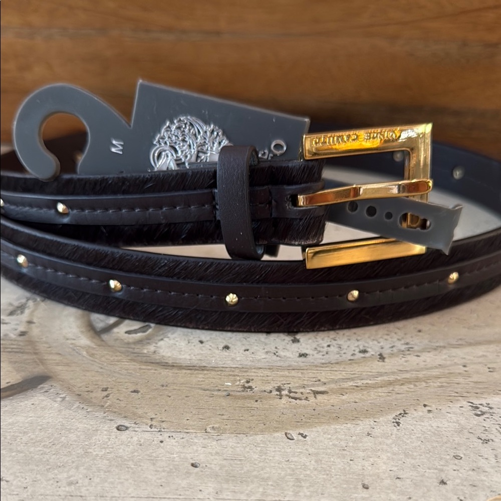 Vince Camuto Collection Brown horse hair Belt with Gold Accents
